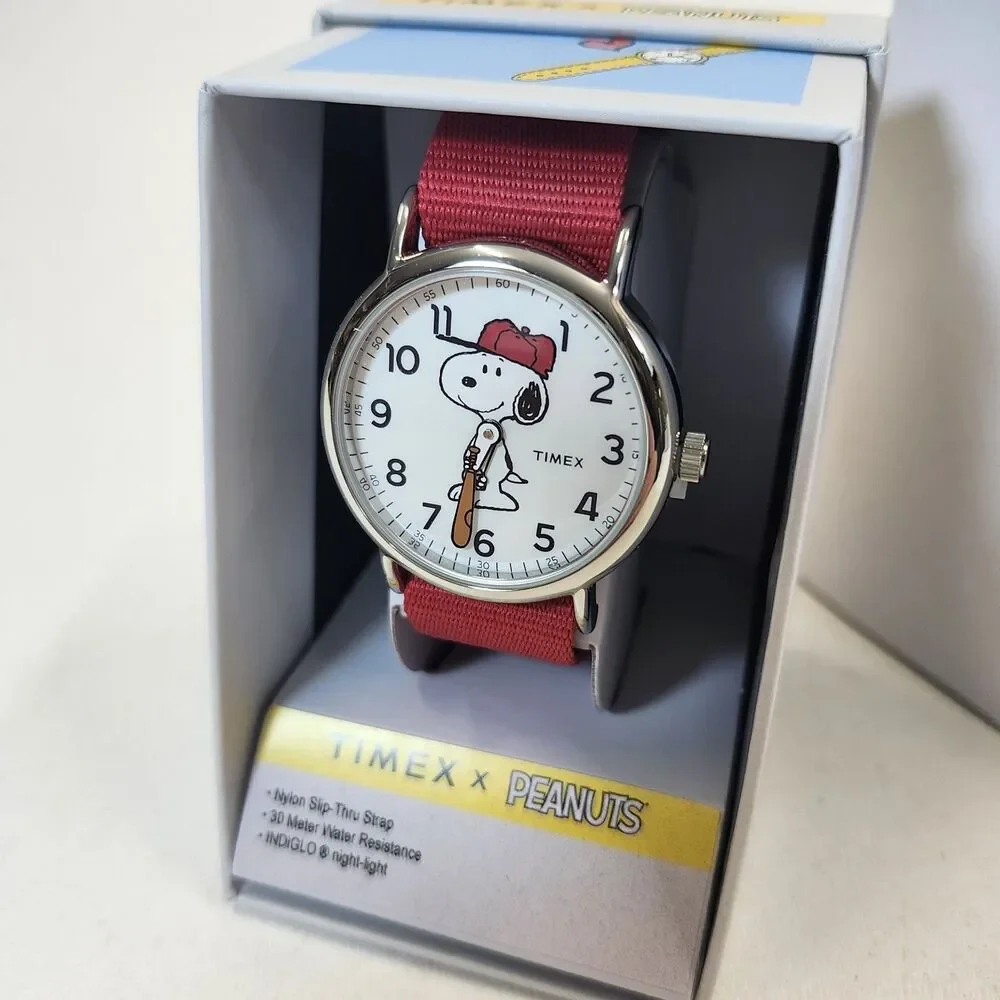 Timex X Peanuts Watch Snoopy Baseball Weekender 38mm Wrist Indiglo Fabric Strap